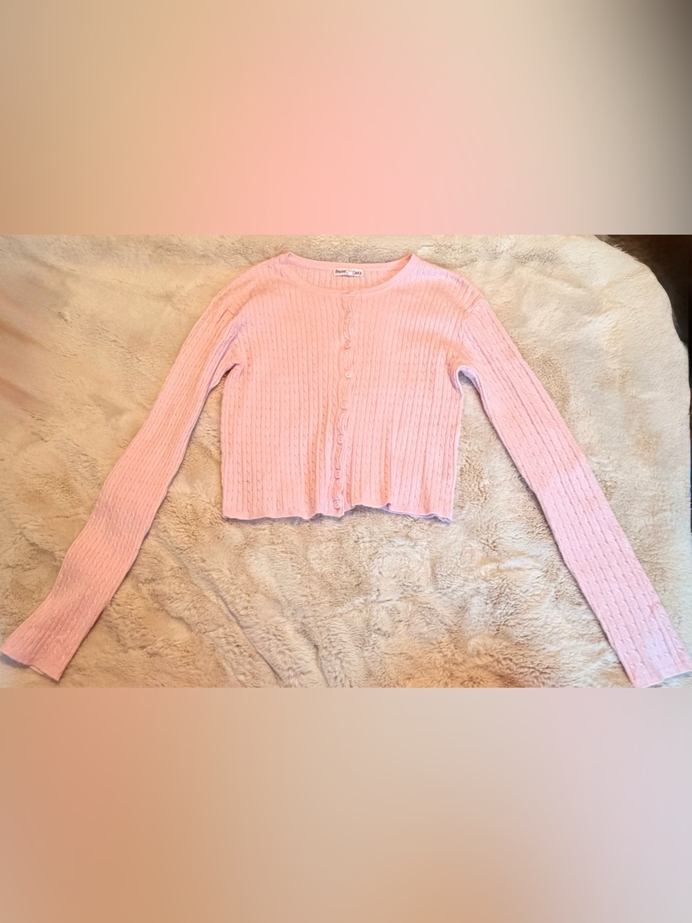 Y2K Sweet Envy Pink Cropped Cable Knit Cardigan Size M Coquette Balletcore